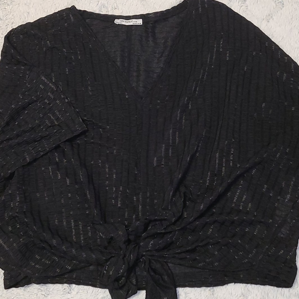 Black front tie blouse